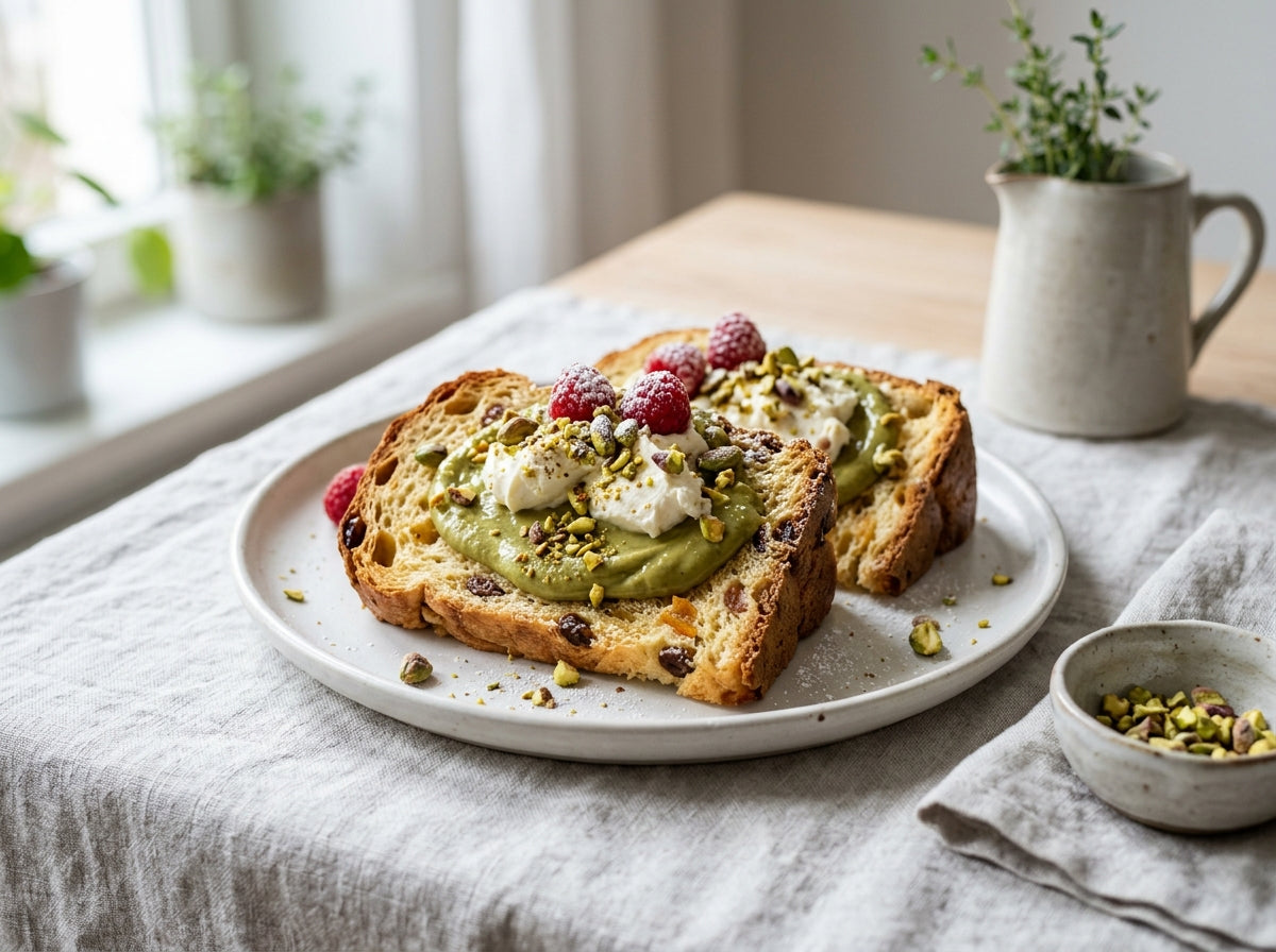 Getoastete Panettone-Scheiben mit Pistaziencreme und Mascarpone — Rezept aus dem Vinoscout-Magazin