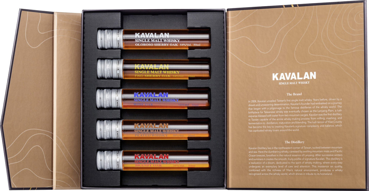 Kavalan Geschenkbox Tubes 5x0,05l in Box Je 1x0,05l 54%vol Oloroso Sherry Oak, Wine Oak,