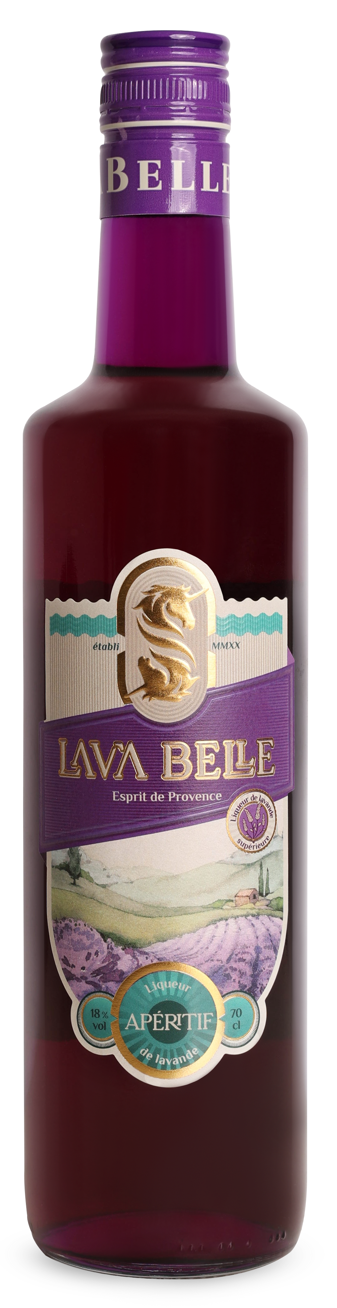 Lav'a Belle Aperitif von Lava Belle – französischer Aperitifwein in eleganter Flasche mit charakteristischem Etikett.