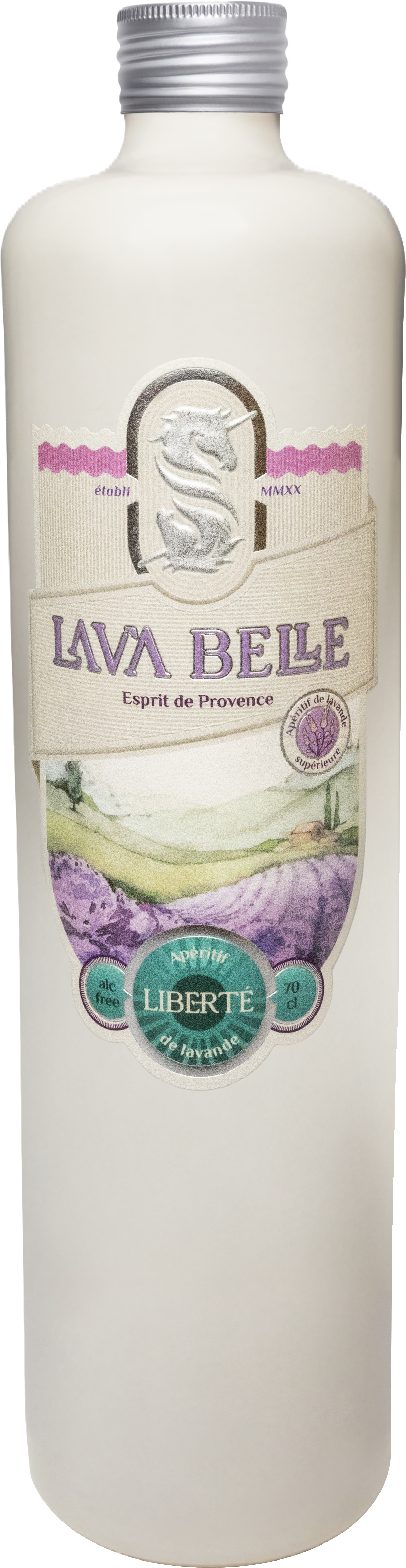 Lava Belle LAV'A BELLE LIBERTÉ alkoholfreier Wein, stehende Flasche mit Etikett