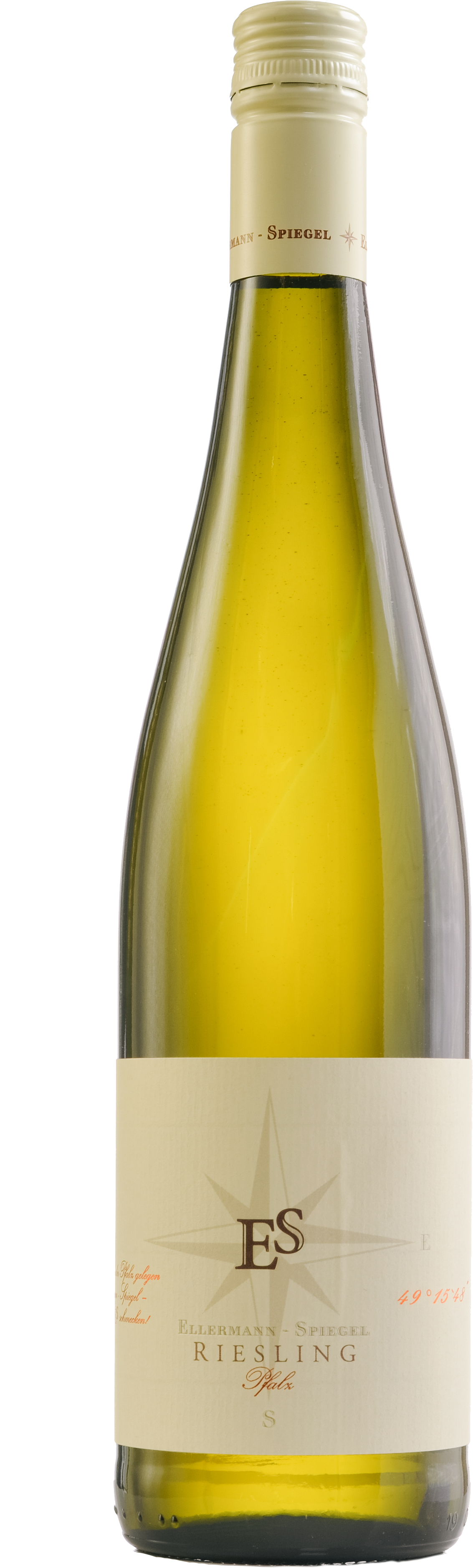 Weißweinflasche Ellermann-Spiegel Riesling Schlabberwein aus der Pfalz