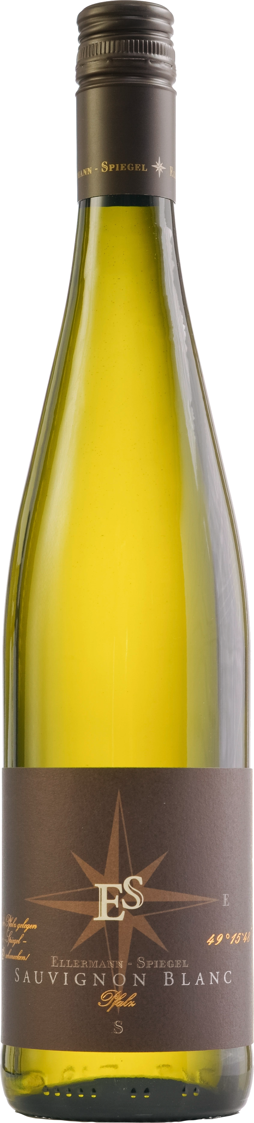 Weißweinflasche Sauvignon Blanc Gutswein von Ellermann-Spiegel, helles Etikett