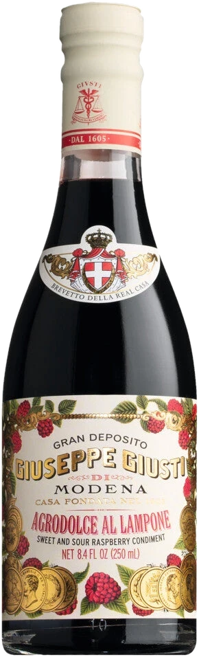 Acetaia Giusti Agrodolce al Lampone – Flasche italienischer Himbeer-Weinessig mit rotem Etikett