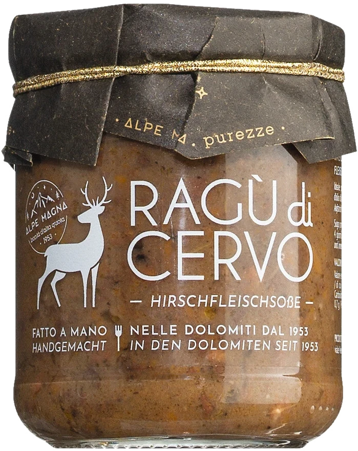 Alpe Magna Ragù di Cervo – Glas mit dunkler Hirschfleisch-Wildsauce in Stücken
