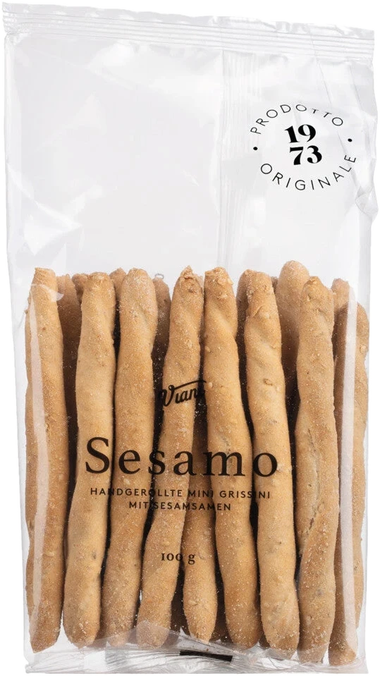 Antonio Viani SESAMO Mini Grissini mit Sesam, 100g – kleine knusprige Brotstangen aus Italien mit Sesam