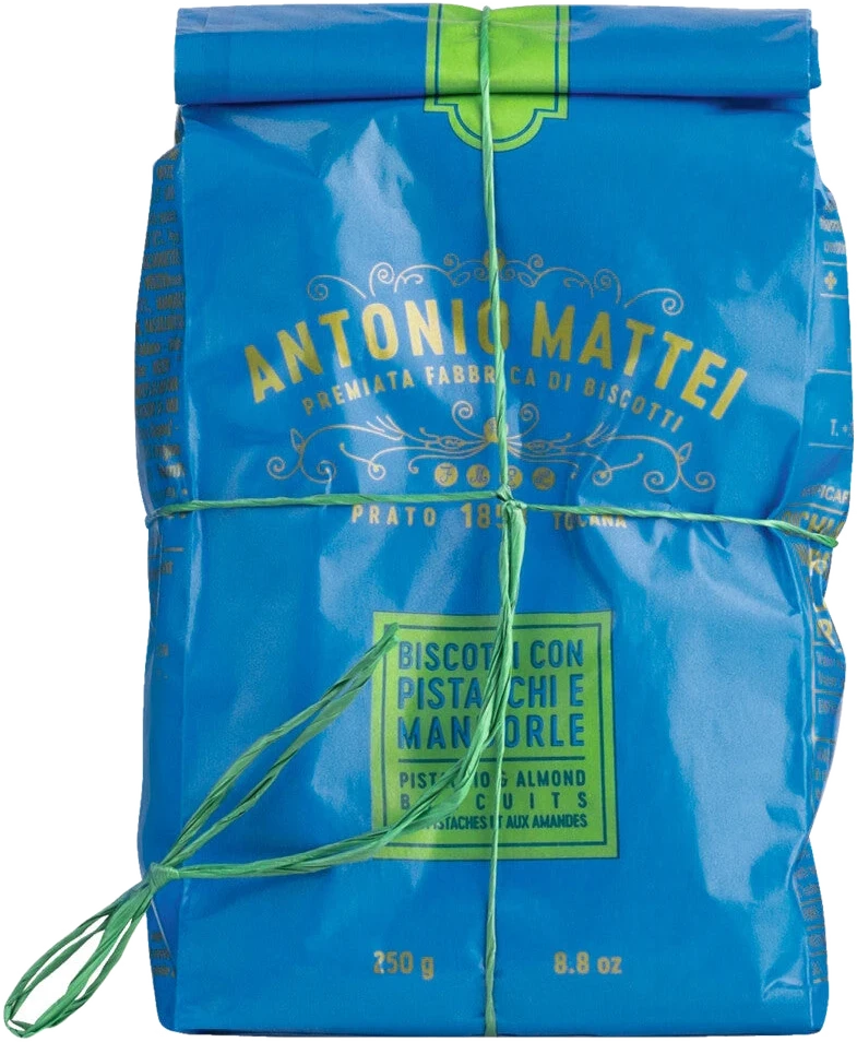 Biscottificio Antonio Mattei Biscotti Pistacchi e Mandorle – Kekse mit ganzen Pistazien und Mandeln in blauer Tüte