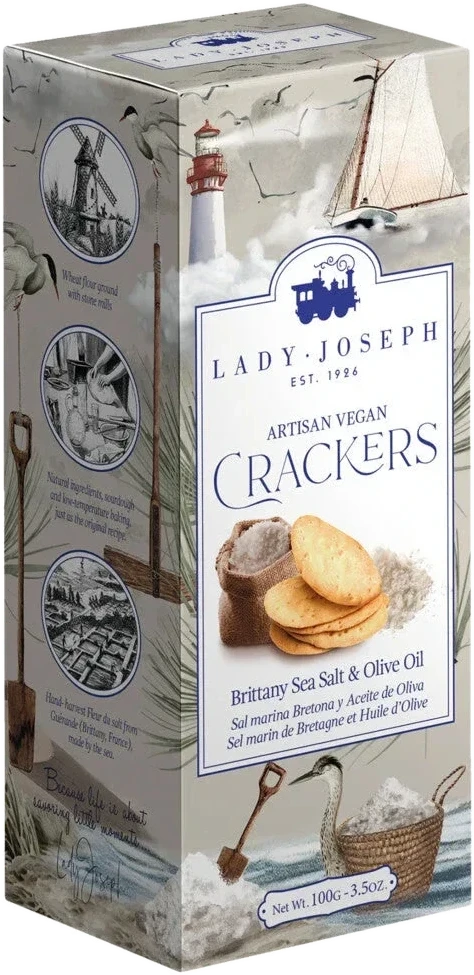Lady Joseph Brittany Sea Salt and Olive Oil Crackers 100g – crispy crackers with Sel de Guérande and olive oil