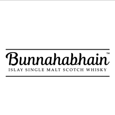 Logo von Bunnahabhain, Islay Single Malt Scotch Whisky, schwarze Schrift auf weißem Hintergrund
