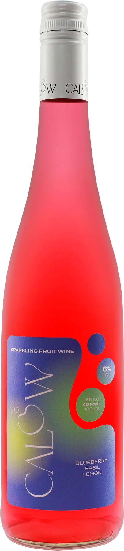 CALOW Blaubeere-Basilikum, fertig gemixter Low-Alkohol-Weinaperitif in einer Flasche, mit Blaubeeren und Basilikum