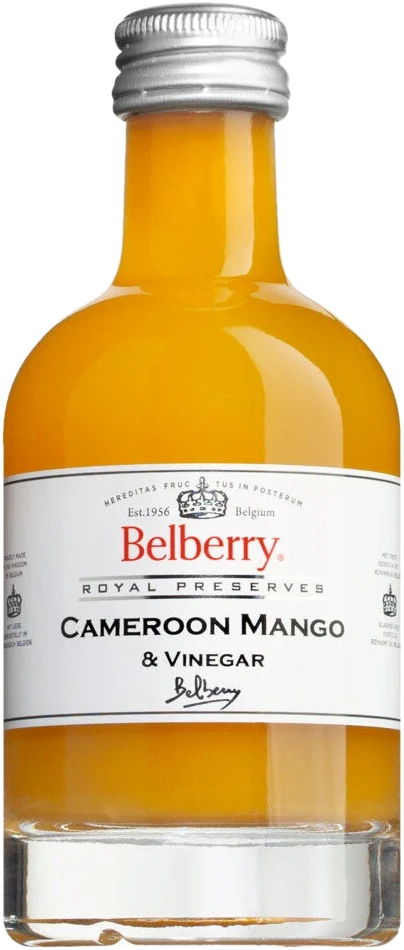 Glasflasche Cameroon Mango Vinegar, ein Fruchtessig aus Cameroon-Mangos mit tropischem Aroma.