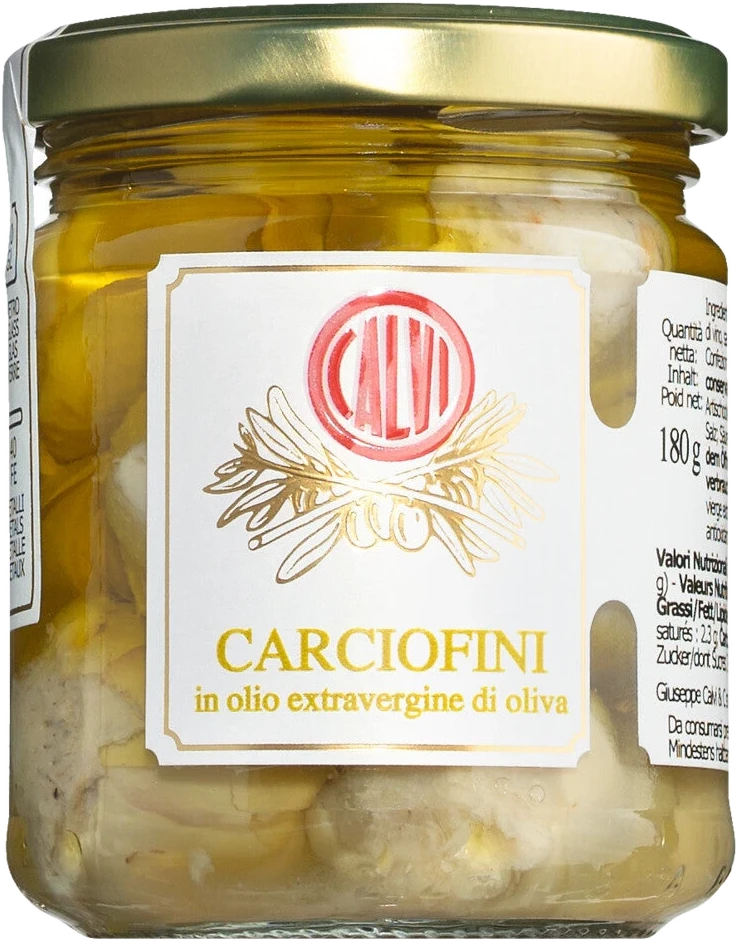 Artischockenherzen in nativem Olivenöl extra, eingelegt – Carciofini in olio extravergine di oliva, Glas