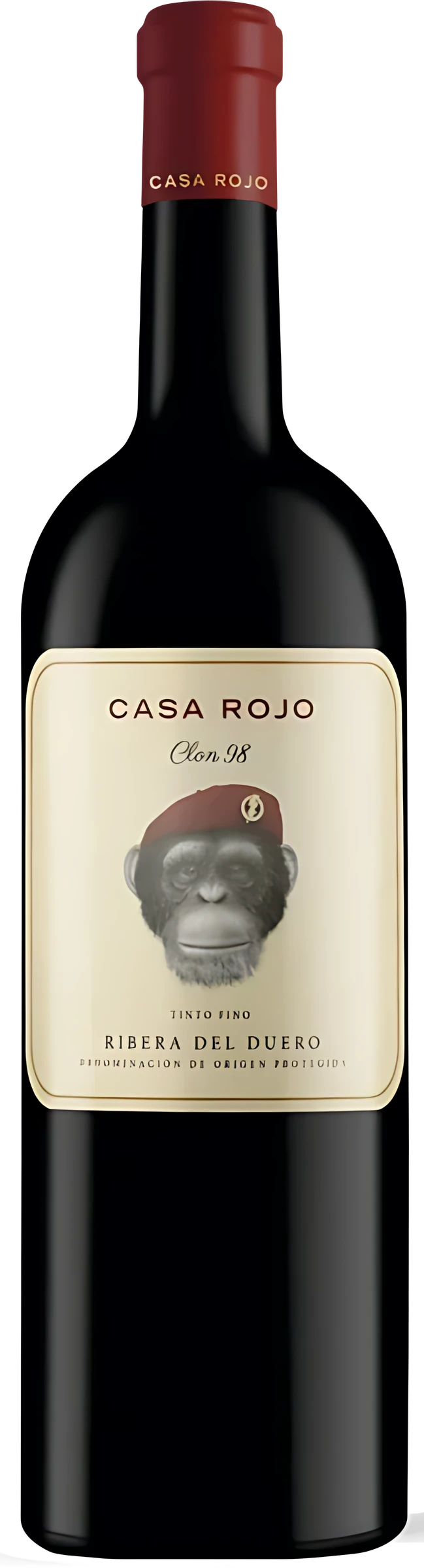 Rotweinflasche Casa Rojo Clon 98 mit auffälligem Etikett
