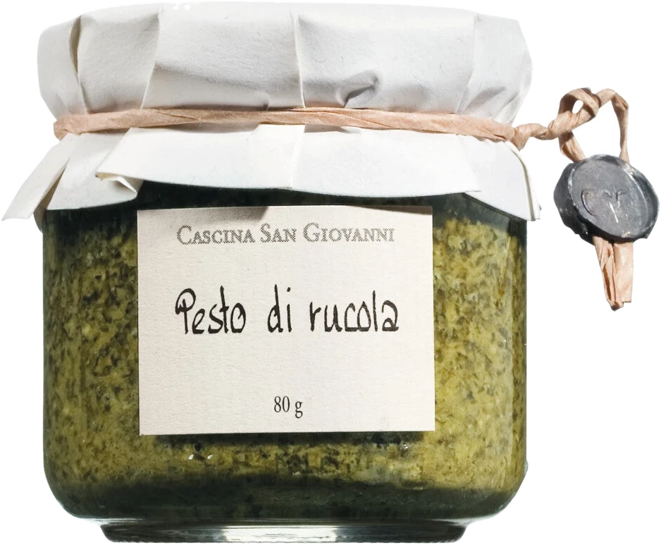 Cascina San Giovanni Pesto di Rucola – Glas mit grüner Rucola-Paste aus Rauke, Olivenöl und Robiola