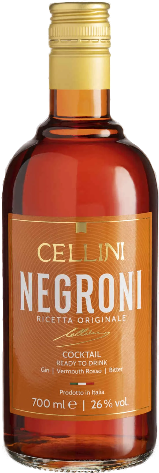 Casoni Cellini Negroni Aperitif in einer Flasche, tiefroter Bitter-Cocktail aus Gin, Wermut und Bitter