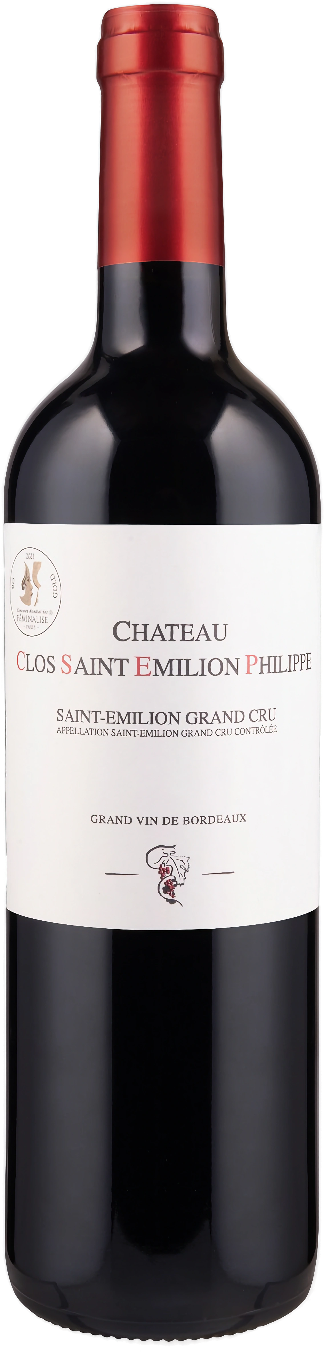 Rotwein-Flasche Château Clos Saint-Émilion Philippe, Merlot-dominierter Bordeaux vom rechten Ufer der Gironde.