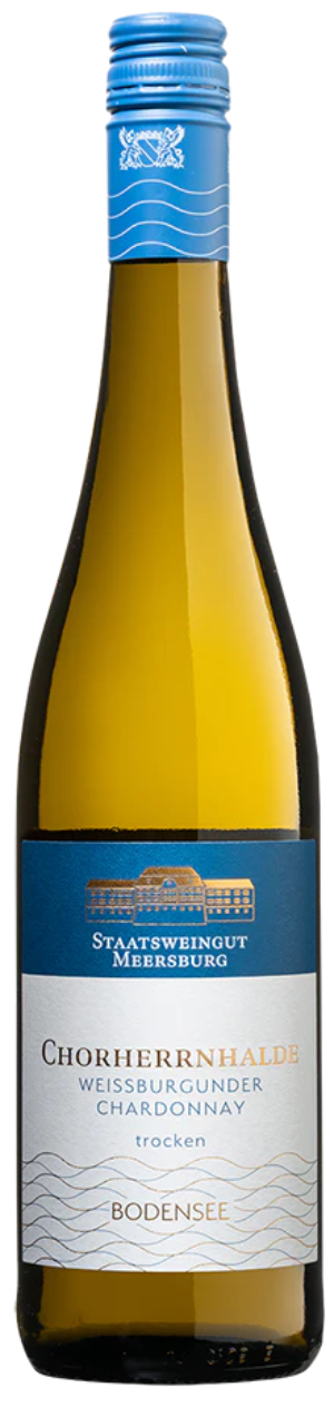 Staatsweingut Meersburg Chorherrnhalde Weißburgunder-Chardonnay, Weißwein in einer Glasflasche