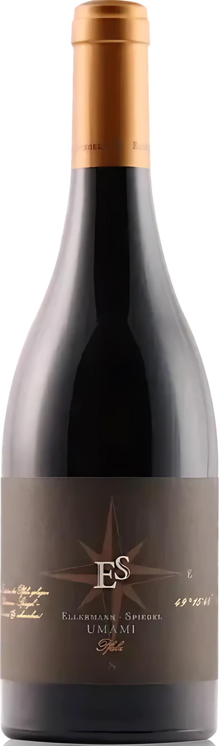 Ellermann-Spiegel Cuvee Umami Goldkapsel Rotwein, Flasche mit goldener Kapsel