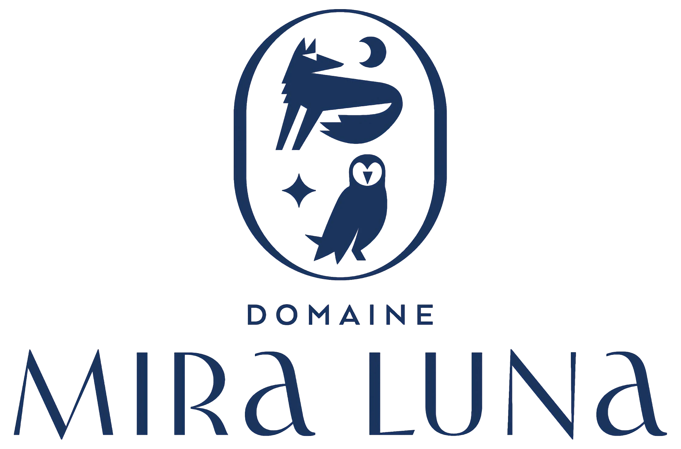 Logo des französischen Weinguts Domaine Mira Luna auf weißem Hintergrund.