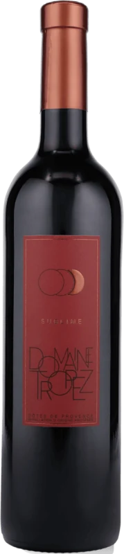 Flasche Domaine Tropez Sublime Rouge, Rotwein aus der Provence, tiefes Rubinrot, elegantes Etikett mit Weingutmotiv