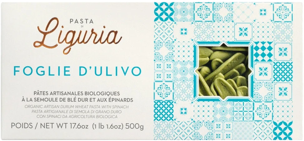 Foglie d'ulivo Bio – olivenblattförmige, grüne Spinat-Pasta aus Ligurien, Bio-zertifiziert