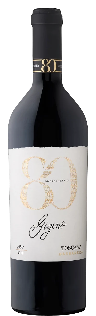 Barbanera Gigino red wine, upright wine bottle with label