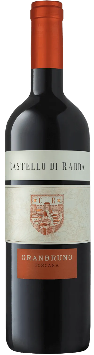 Rotwein Granbruno von Castello di Radda, dunkle Flasche mit elegantem Etikett