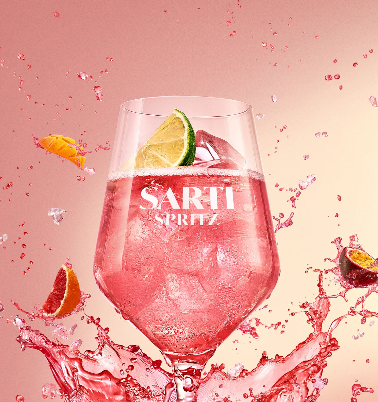 Sarti Rosa Aperitif – Flasche des italienischen Aperitifs der Marke Sarti mit pinkfarbener Optik