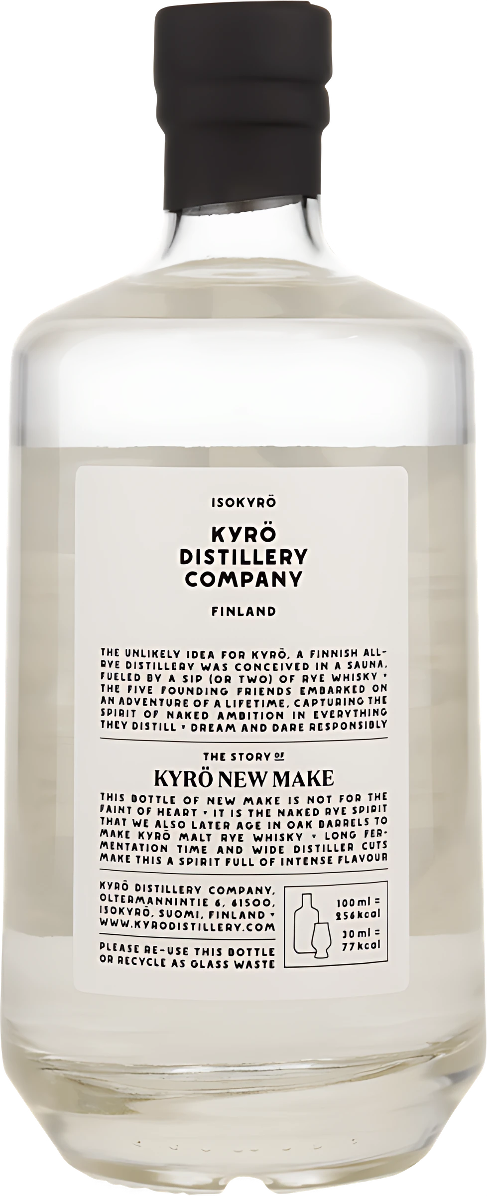 Kyrö Distillery New Make Spirit – clear, unaged rye distillate from Isokyrö, Finland, in a transparent