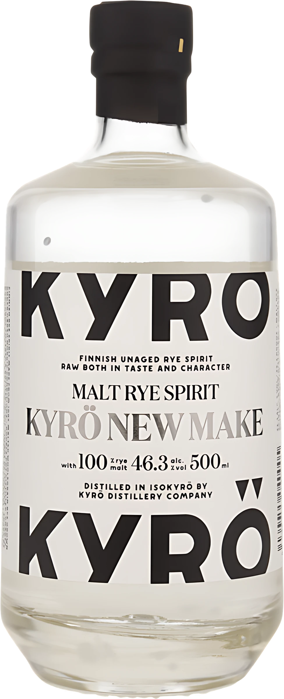 Kyrö Distillery Kyrö New Make, clear spirit in a bottle with a white label
