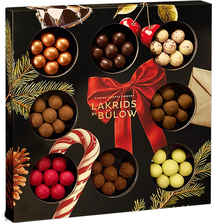 Lakrids by Bülow Winter Selection Box: Gift box with various liquorice varieties in festive packaging