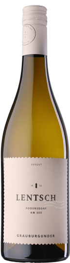 Weingut Lentsch Grauburgunder, Weißwein, stehende Flasche mit hellem Etikett