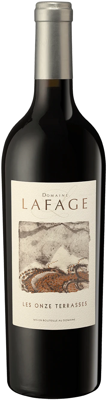 Domaine Lafage Les Onze Terrasses Rotwein aus dem Roussillon – dunkles Rubinrot, Flasche auf hellem Hintergrund