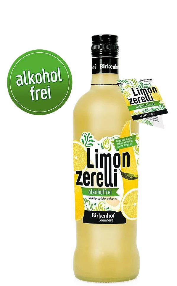 Birkenhof Brennerei Limonzerelli, alkoholfreier Aperitif in einer Flasche, zitrusbetont und frisch