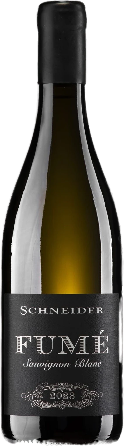 Weinflasche Markus Schneider Sauvignon Blanc Fumé, Weißwein, goldgelbe Farbe, Etikett mit Produktnamen