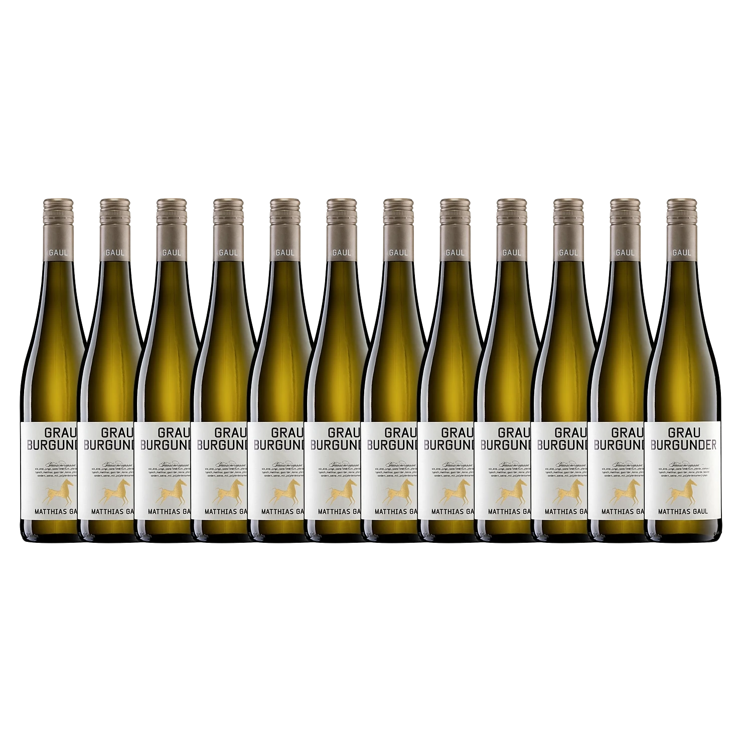 Zwölf Flaschen Matthias Gaul Grauburgunder Pfalz, zusammengestellt als Sparpaket.