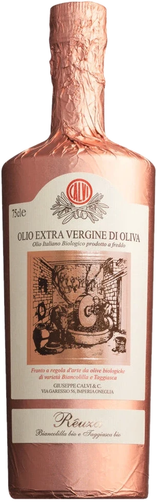 Flasche Bio-Olivenöl Olio extra vergine Reuza, Mischung aus Biancolilla und Taggiasca-Oliven