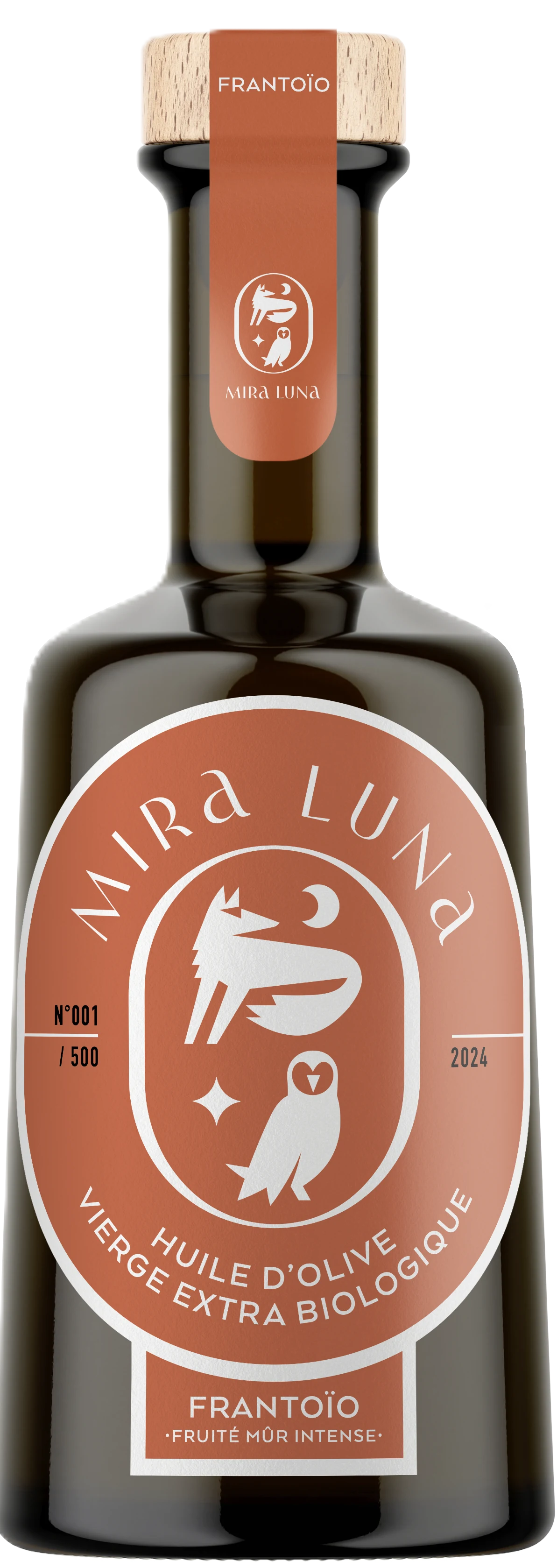 Domaine Mira Luna Organic Olive Oil Frantoio, 250-ml-Flasche mit Etikett