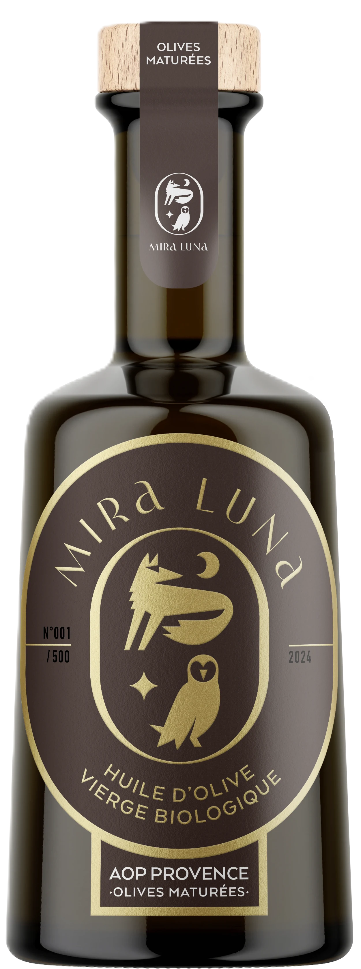 Domaine Mira Luna Organic Provence PDO Olivenöl 250ml, kleine Flasche mit Etikett