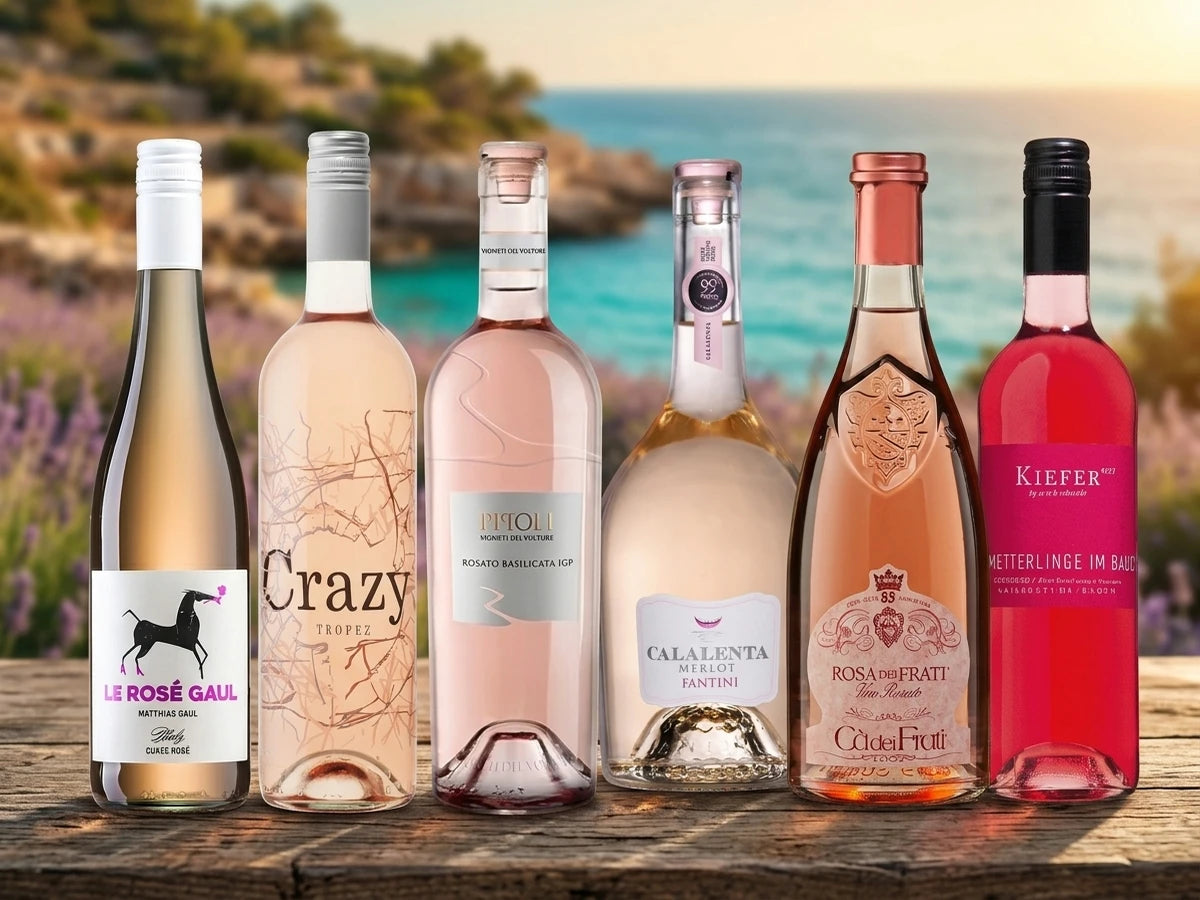 Probierpaket Rosé – sechs Sommer-Rosés vor mediterraner Küste