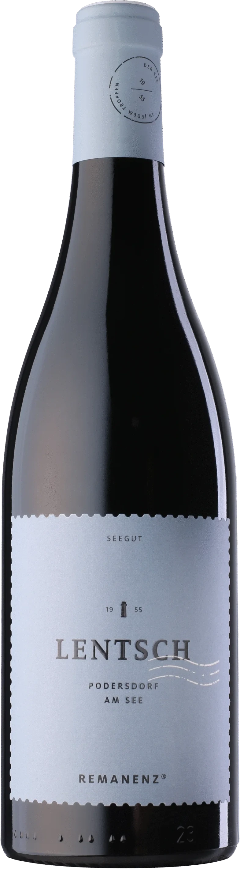Rotwein Remanenz Grosse Reserve von Seegut Lentsch, stehende Flasche mit dunklem Etikett