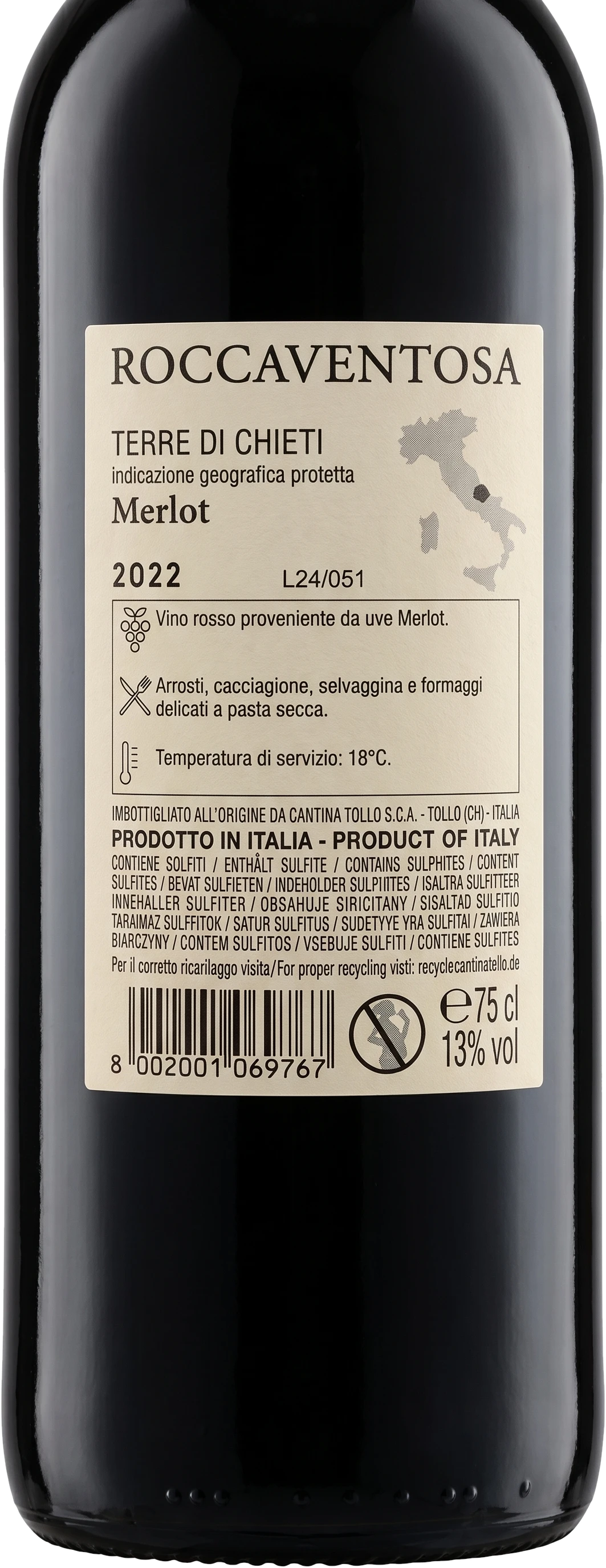 Rücketikett "Rocca Ventosa" Merlot Terre di Chieti