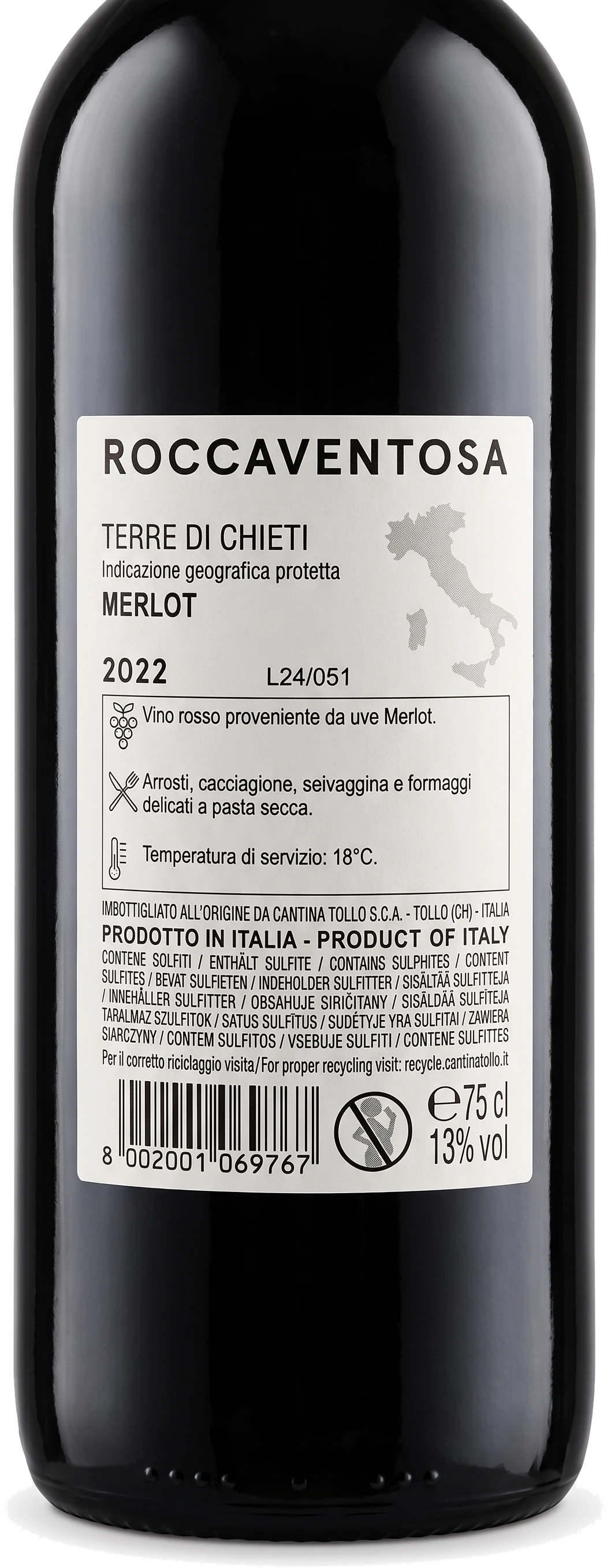 Rücketikett "Rocca Ventosa" Merlot Terre di Chieti