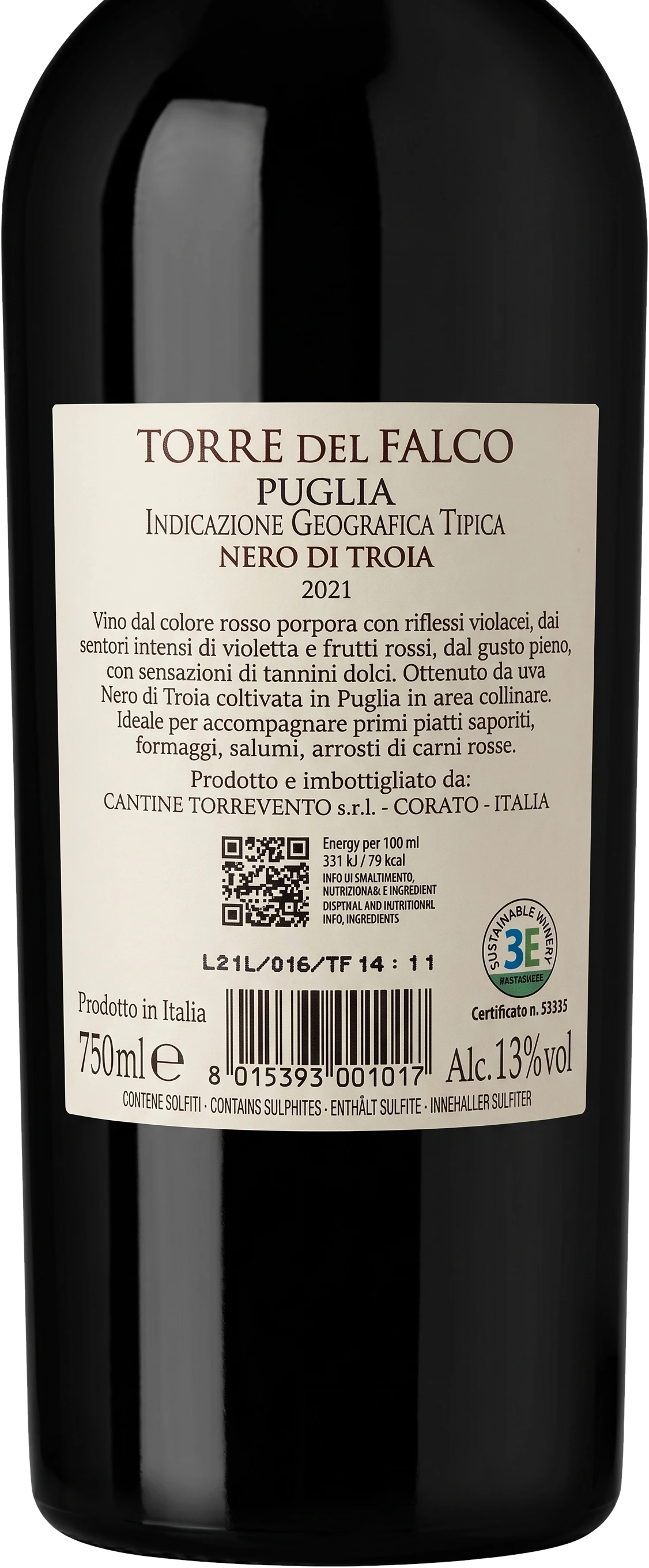 Back label Torre del Falco Nero di Troia Puglia IGT