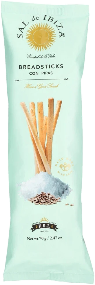 Sal de Ibiza Breadsticks con Pipas: handgerollte Grissini mit Sonnenblumenkernen und Flor de sal