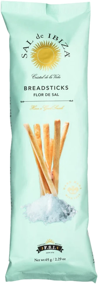 SAL de IBIZA Breadsticks a la Flor de Sal – handgerollte Grissini mit ibizenkischem Meersalz in Verpackung