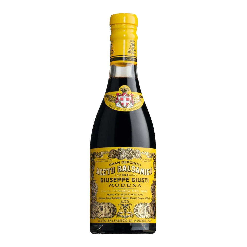 Giusti Aceto Balsamico di Modena IGP 4 Medaglie d'Oro – dunkle Glasflasche mit Etikett, sirupartiger Balsamico-Essig