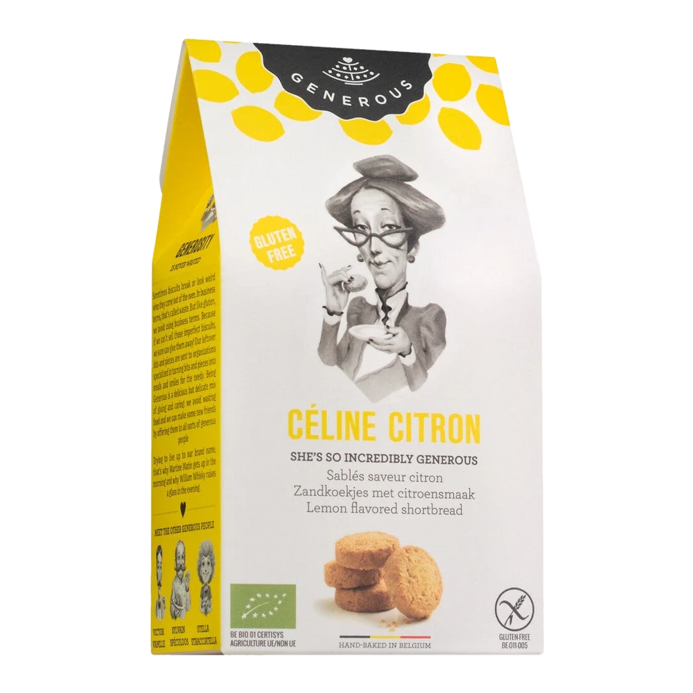 Céline Citron – gluten-free organic butter cookie made from buckwheat flour with lemon flavor, in a package