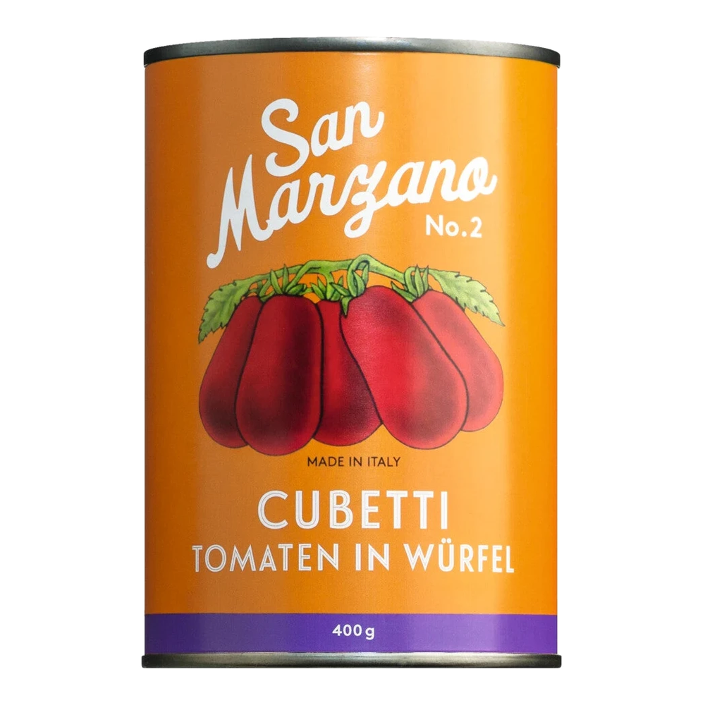 Solania Cubetti Vintage – diced San Marzano tomatoes in tomato sauce, in a tin can