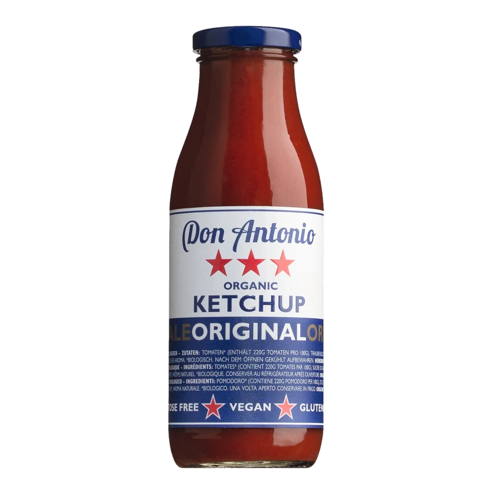 Casina Rossa Bio-Ketchup originale – Glasflasche mit rotem Etikett, hergestellt aus italienischen Bio-Tomaten.