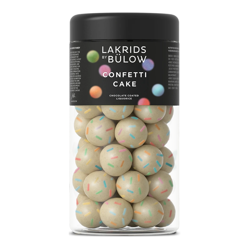 Lakrids by Bülow Confetti Cake 270g – Lakritzdose mit bunten Konfetti-Verzierungen